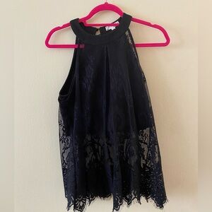 Black Lace Crop Halter Top - Size L